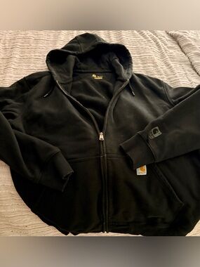 Carhartt Black Hooded Full-Zip Sweatshirt with Logo Patch